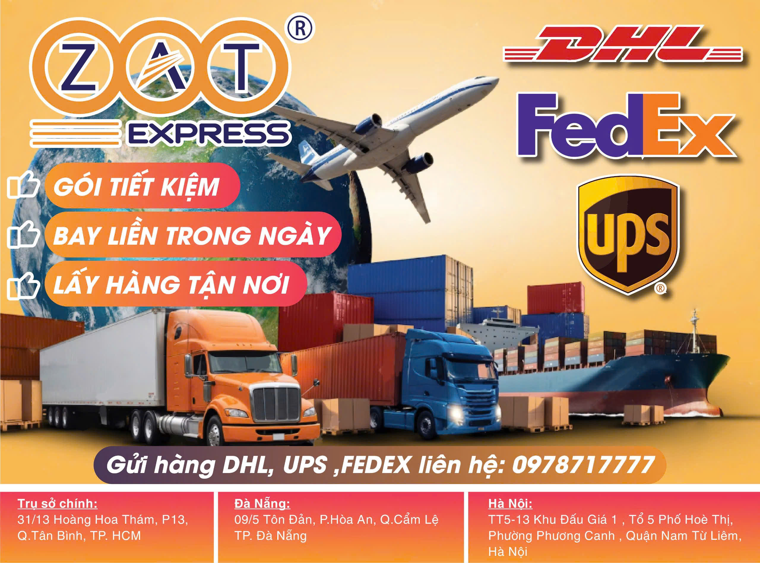 ZATEXPRESS LÀ ĐẠI LÝ CỦA  UPS DHL FEDEX
